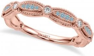 Allurez Antique Style Aquamarine & Diamond Wedding Ring Band 14K Rose Gold (0.20ct)