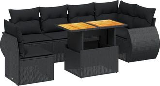 vidaXL Set De Comedor De Jard&iacute;n 7 Pzas Y Cojines Rat&aacute;n Sint&eacute;tico Negro Vidaxl
