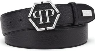 Philipp Plein Leren Riem Hexagon - Heren - Riemen - Zwart - 90 CM - Leer - Accessoires