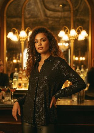 Roman Stretch Sequin V-Neck Shirt