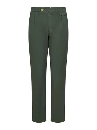 Incotex Tapered Leg Trousers In Green Stretch Cotton