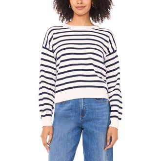 Vince Camuto Stripe Combed Cotton Sweater in Antique White at Nordstrom, Size X-Small