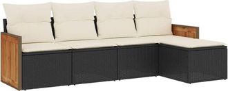 vidaXL Set De Muebles De Jard&iacute;n 5 Pzas Y Cojines Rat&aacute;n Sint&eacute;tico Negro Vidaxl