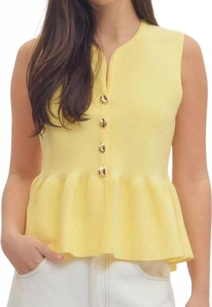Entro Solid V-Neck Peplum Top In Yellow