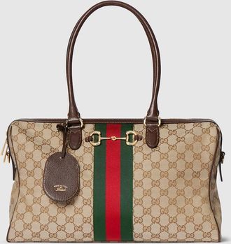 Gucci Borsetto Large Boston Bag, Beige, GG Canvas