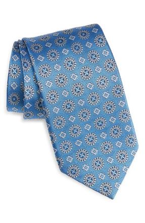 David Donahue Neat Medallion Silk Jacquard Tie in Blue at Nordstrom