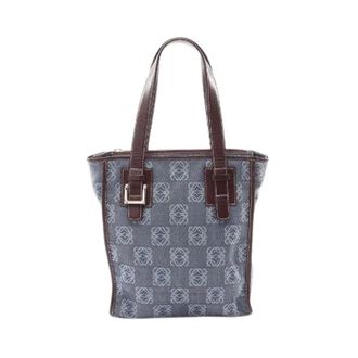 Loewe Pre-owned Repeat Anagram Canvas Leather Tote Bag - Dames - Pre-owned - Blauw - Maat: ONE Size Leer
