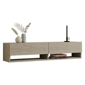 Dmora Mueble Para Tv Olmi, 2 Estantes, 2 Puertas, 4 Compartimentos, 141x30x31h Cm Beige M&aacute;rmol
