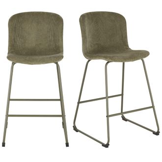 Maisons du monde Set de 2 taburetes altos de terciopelo verde caqui