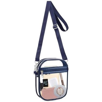 Generic Clear Crystal Crossbody Bag for Women, Transparent Stadium Approved Bag Purse Wallet with Front Pockets for Sports Concerts Festival (S Navy)