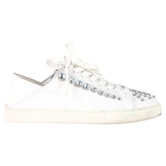Stuart Weitzman Pre-owned Womens Goldie Shine Convertible Sneakers in White Leather - Ecru - Size EU 37
