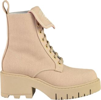 Chiara Ferragni Stijlvolle katoenen schoenen - Dames - Veterlaarzen - Beige - 40 EU - Katoen - Schoenen