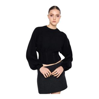 Silvian Heach Trui met pofmouwen en ronde hals - Dames - Ronde hals truien - Zwart - XL - Polyester - Truien & Vesten