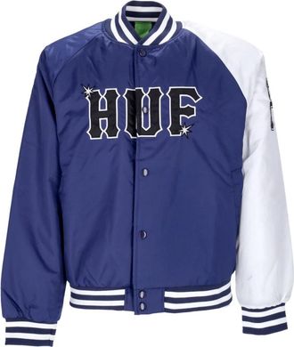HUF Gewatteerde Satijnen Baseballjas in Marineblauw - Heren - Bomber jackets - Blauw - XL - Satijn - Jassen