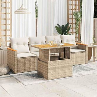 vidaXL Vidaxl - Set Sof&aacute;s Jard&iacute;n Y Cojines 5 Pzas Rat&aacute;n Sint&eacute;tico Acacia Beige