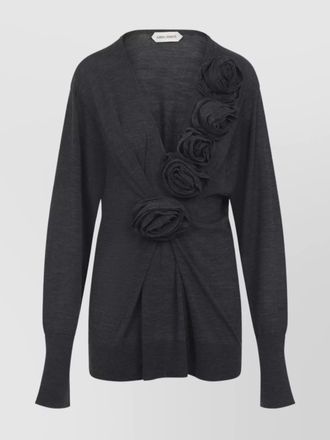 Alberta Ferretti virgin wool v-neck draped long-sleeve jumper