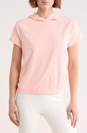 DKNY Ruched Short Sleeve Hooded T-Shirt in Peach Spritz at Nordstrom Rack, Size X-Small