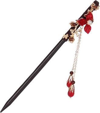 Generic Temperament Chinese Style Scepter Pearl Flower Chopstick Hair Sticks Headwear Hair Pin(Red) Convenient Handled