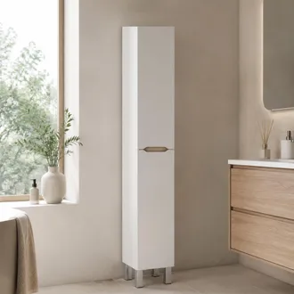 Dmora Mobile Colonna Trogir, 3 Ripiani, 2 Ante, Reversibile, 30x25x182h Cm Bianco Lucido