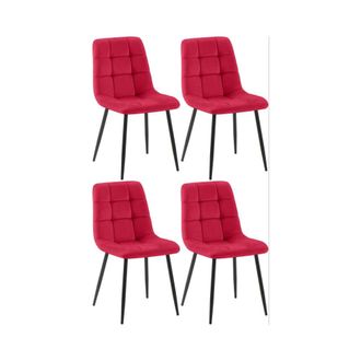 Clp Set de 4 sillas con patas de metal y asiento en Terciopelo Rojo