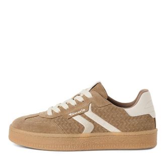 Tamaris Tamaris Vrouwen Taupe Leren Sneakers met Witte Strepen