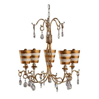 Loops 5 Bulb Chandelier Hanging Pendant LIght Gold & Cream Patina LED E27 40W Bulb