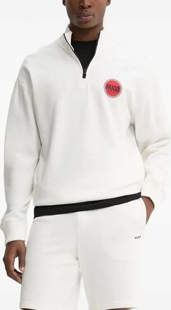 HUGO BOSS Felpa Duluro con mezza zip e logo - Bianco