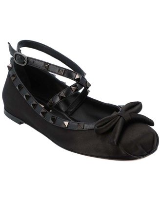 Valentino Womens Satin Rockstud Ballerina Flat (Authentic Pre-Loved)