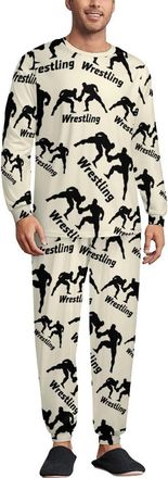 Generic Wrestling Trendy Pajama Set for Men Crewneck Long Sleeve Loungewear Soft Sleepwear L