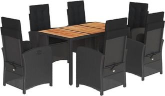 vidaXL Set De Comedor De Jard&iacute;n 7 Pzas Y Cojines Rat&aacute;n Sint&eacute;tico Negro Vidaxl