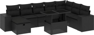 vidaXL Set De Sof&aacute;s De Jard&iacute;n 8 Piezas Y Cojines Rat&aacute;n Sint&eacute;tico Negro Vidaxl