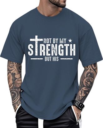Generic Mens Christian T Shirts Religious Cross Printed T-Shirts Short Sleeve Tops Cotton Tees Oversized Clothes Party Lake Blue M