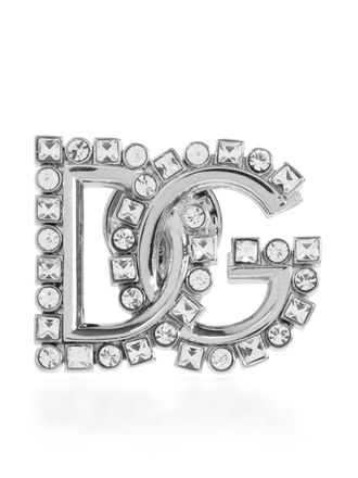Dolce & Gabbana DG crystal-embellished brooch - women - Brass/glass - One Size - Silver