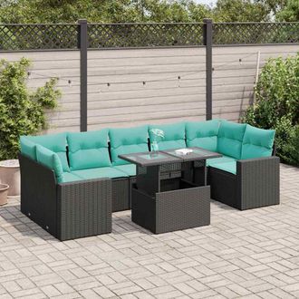 vidaXL Vidaxl Set Sof&aacute;s Jard&iacute;n Y Cojines 8 Pzas Rat&aacute;n Sint&eacute;tico Acacia Negro