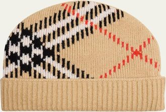 Burberry Check Cashmere-Blend Knit Beanie
