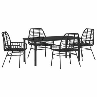 Berkfield Home 5 Piece Garden Dining Set Black Poly Rattan