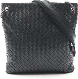 Bottega Veneta Black Leather Messenger Bag Shoulder Bag (Pre-Owned)