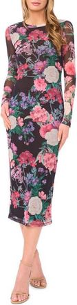Ted Baker Stacie Floral Long Sleeve Mesh Midi Dress in Rich Black at Nordstrom, Size X-Large