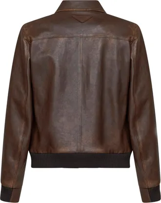 Prada Mens Leather Blouson Burnt Brown Calf Bomber Jackets