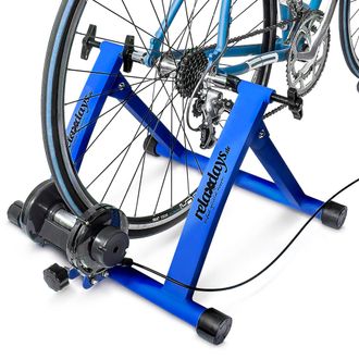 Relaxdays Rodillo Bicicleta, 6 Cambios, Ruedas 26-28 Pulgadas, Entrenamiento En Casa, Bici Est&aacute;tica, Resiste 120kg, Azul - Relaxdays