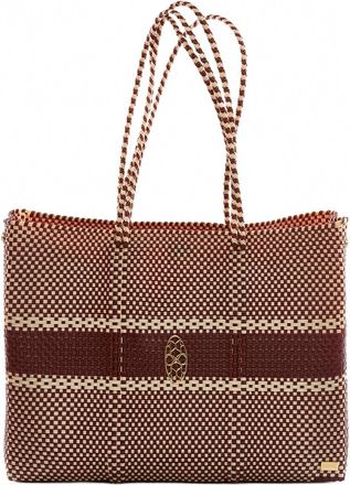 Lola's Bag Womens Travel Woven Stripe Tote Bag With Clutch In Burgundy/beige