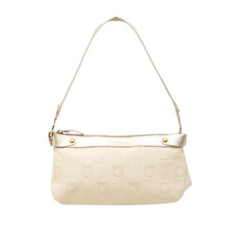 Ferragamo Pre-owned Gancini Canvas Leder Schoudertas - Dames - Pre-owned - Beige - Maat: ONE Size Leer