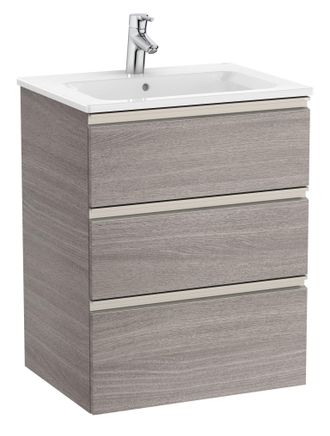 Roca Roca - Pack Unik Mueble Base De 3 Cajones + Lavabo Central The Gap Color: Roble City Texturizado - Medidas: 605x460x763 Mm