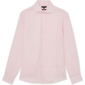 Reiss Ruban Regular Fit Solid Linen Button-Up Shirt in Rose Pink at Nordstrom, Size Xx-Large