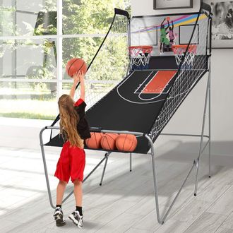 Costway Costway - Juego De Canastas Plegable M&aacute;quina De Baloncesto Juguete Contador Electr&oacute;nico Con Soporete Red Cesta De Baloncesto 4 Baloncestos