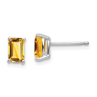 Diamond2Deal 14k White Gold 6x4mm Emerald Cut Citrine Earrings