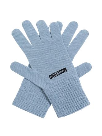 Moschino logo-embroidered ribbed gloves - unisex - Wool/Acrylic - L - Blue