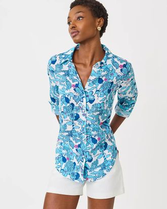 Lilly Pulitzer Sea View Linen Button Down Shirt