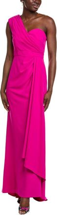 Badgley Mischka Drape Pleated One-Shoulder Gown