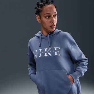 Nike Womens Nike Sportswear Phoenix Fleece Oversized Pullover Hoodie in Blue | IH4054-433